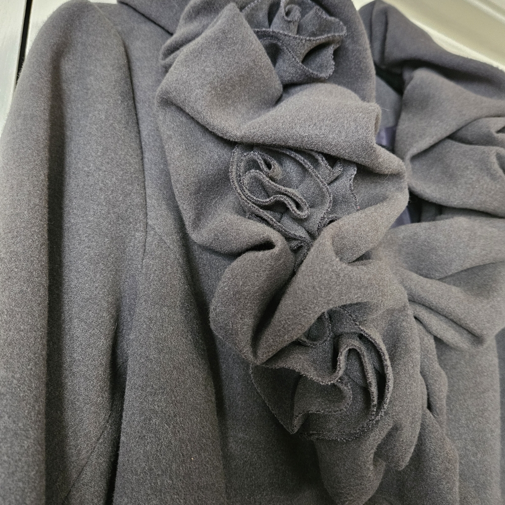 Club Monaco Women's Dark Gray Ruffle Trench Coat - Picture 3 of 5